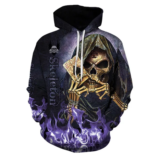 3d Skull Print Hoodie Long Sleeve Black Sweater Casual Sportswear Men's O Neck Pullover Street Oversized Clothes Hoodies Kids SKU-04-MLMS2639