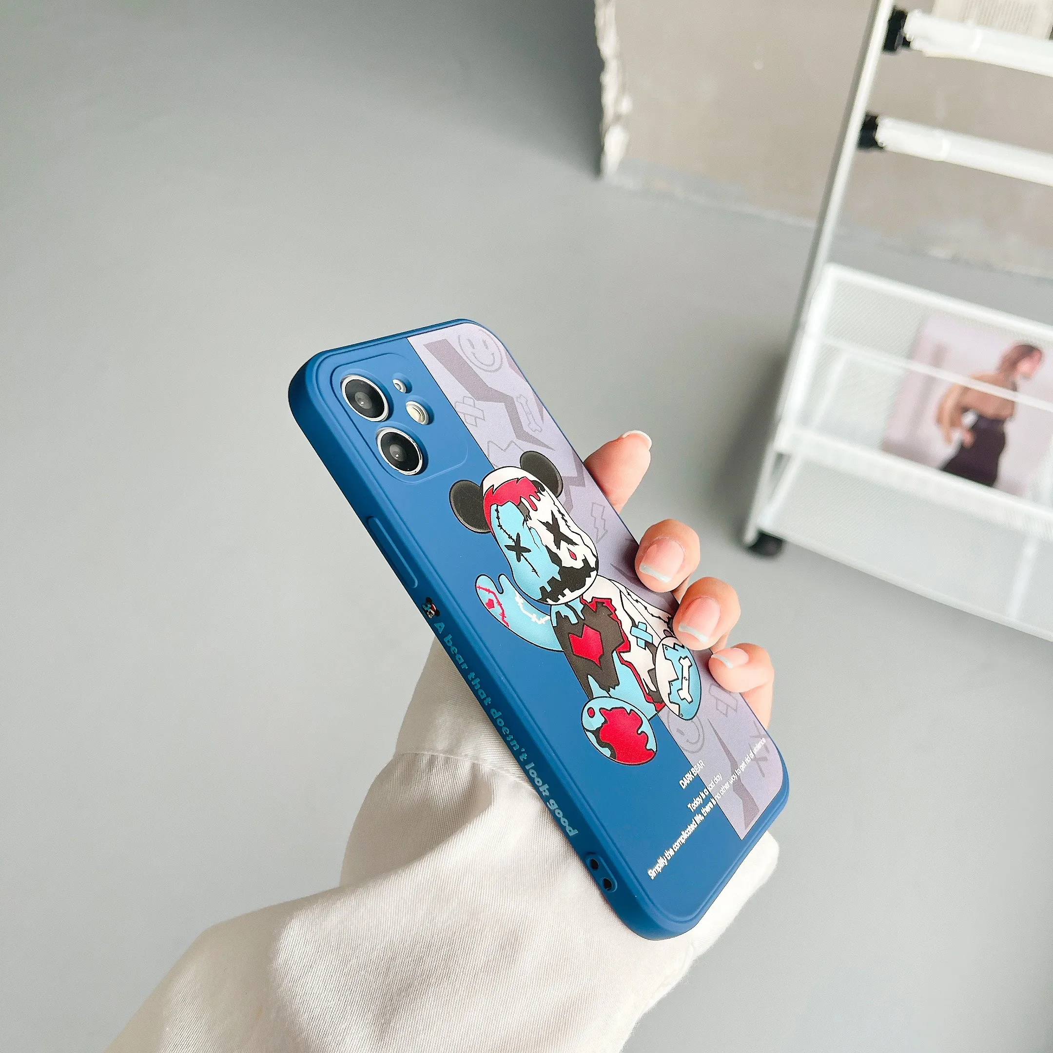 Fashion Side Liquid Gloomy Bear Case For iPhone 11 12 13 Pro Max Mini 7 8 Plus XR X XS MAX Trend Original INS Luxury Cover