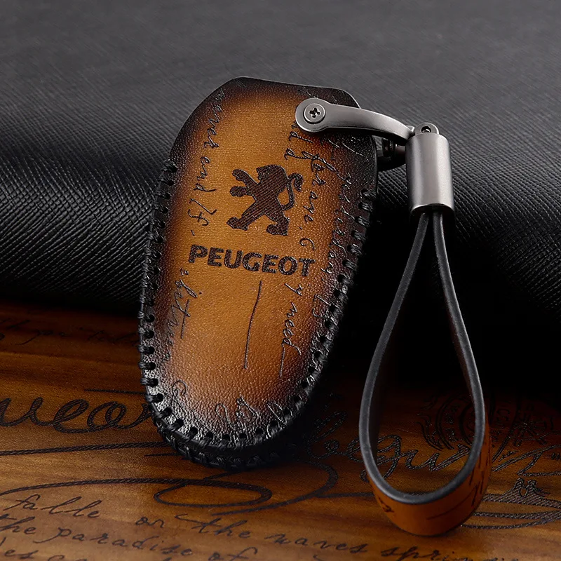 Genuine Leather Key Case Cover Car Accessorie for Peugeot 208 2008 308s 408 508 3008 4008 5008 107 108 206 207 301 307 407 4007
