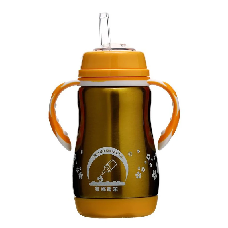 AAG Portable Baby Bottle Water Cup Child Stainless Steel Insulation Cup Straw Solid Color Baby Milk Warmer Bottle Feeding Cups