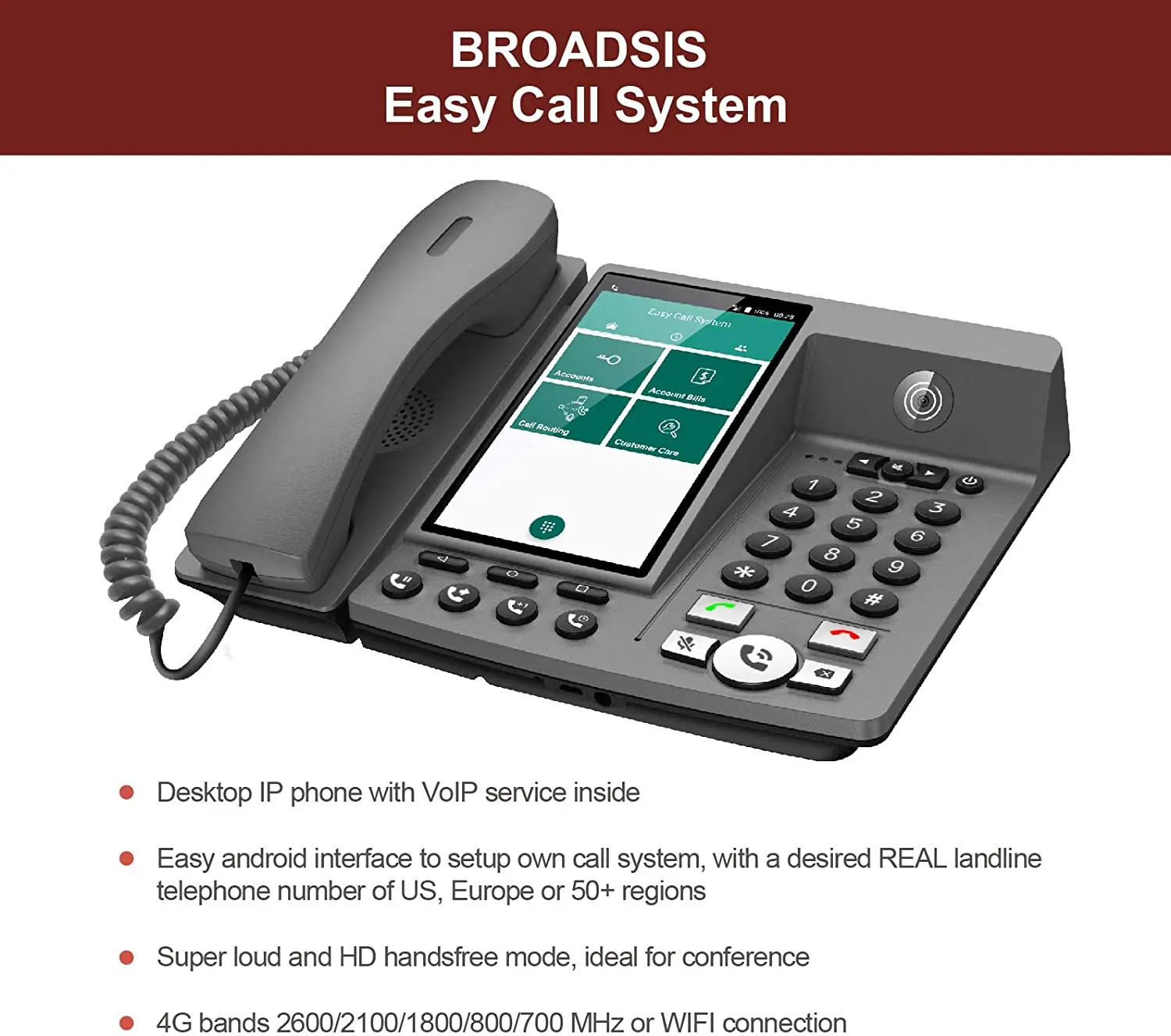 

bluetooth handset android Desktop IP Phone Video VoIP service inside- Android 7.0 4G 3G WIFI for conference call landline phone