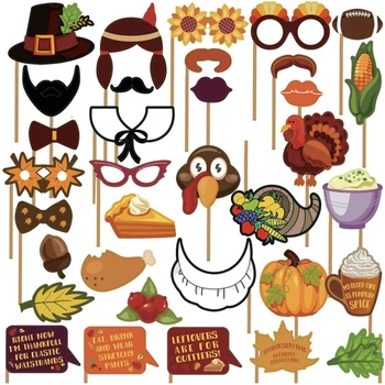 

Besegad 36PCS DIY Paper Photo Booth Prop Toy for Thanksgiving Party Festival Celebration Family Gathering Photography Decoration