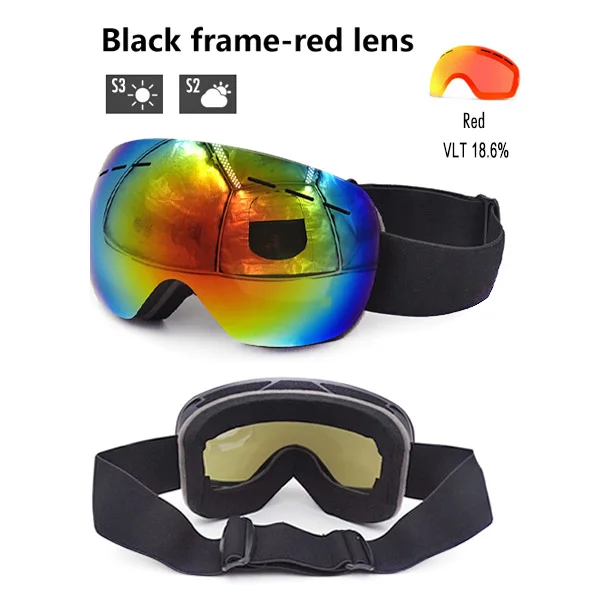 Лыжные очки двухслойные лыжные очки UV400 Анти-туман Лыжная маска Чехол для мужчин и женщин зимние сноуборд очки Сноубординг снегоход - Цвет: Black - red lens