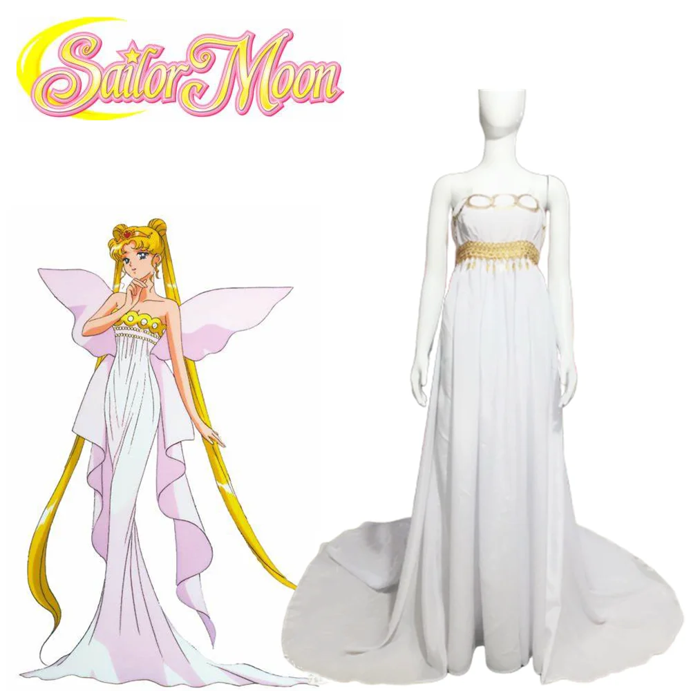 

Women Sailor Moon Princess Serenity Usagi Tsukino Lady Cosplay Costume Ball Gown Halloween Christmas Party Long White Tube Dress