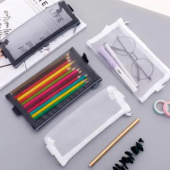

Pencil Bag Mesh School Pencil Case Transparent Mesh Pen Case Holder Pencil Bag Students Stationery Storage Pouch Pen Bag Case