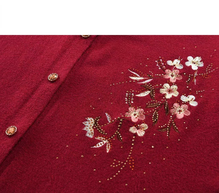 Spring Autumn Thin Knit Cardigan Jackets Grandma Embroidered Long Sleeve Sweater Outerwear Plus Size Short All-match Women's Top