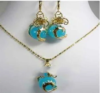 

Hot! New Women's fashion jade dragon pendant Earrings set