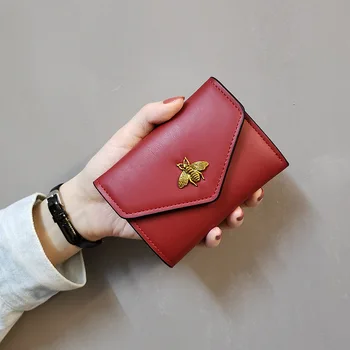 

Women's Wallet Style Bees European And American Minimalist Women's Short Three Fold Small Wallet Women's Purse Wallet Leather