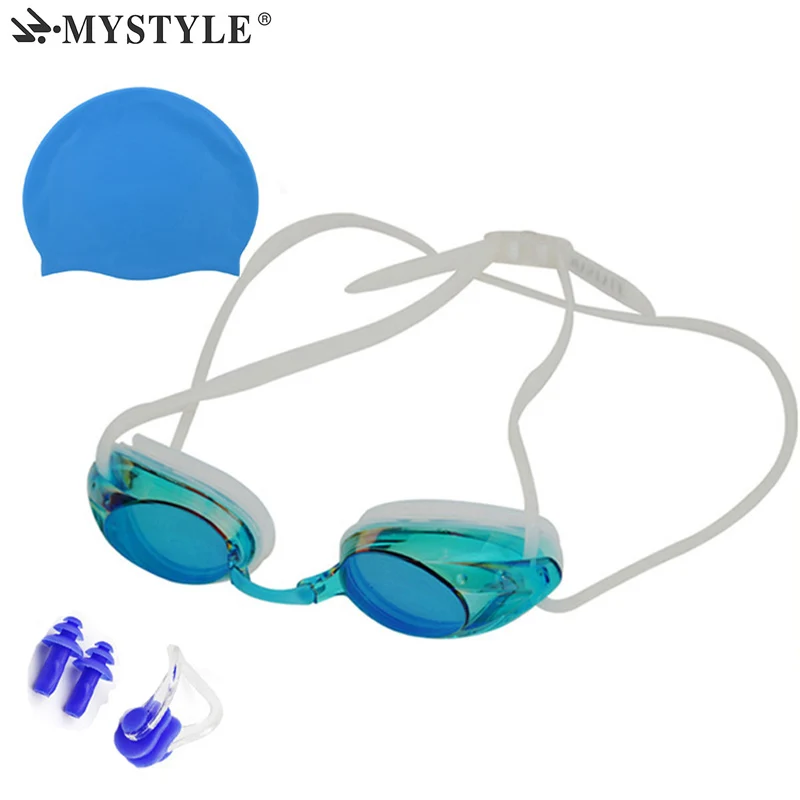 MYSTYLE очки для плавания набор профессиональные очки для плавания для женщин/мужчин гальванические регулируемые водонепроницаемые противотуманные УФ очки для плавания