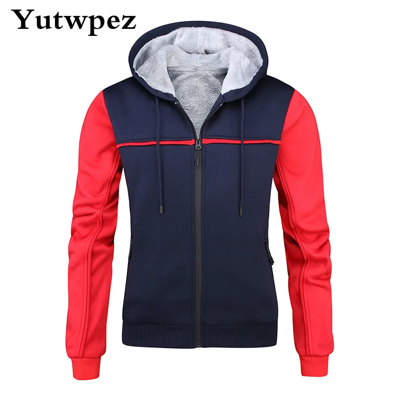 

Men Brand Hoodies Sweatshirts Men's Splice Color Hoodies Male Plus Velvet Thickening Casual Jackets Hoodies Cardigan Coats 2019