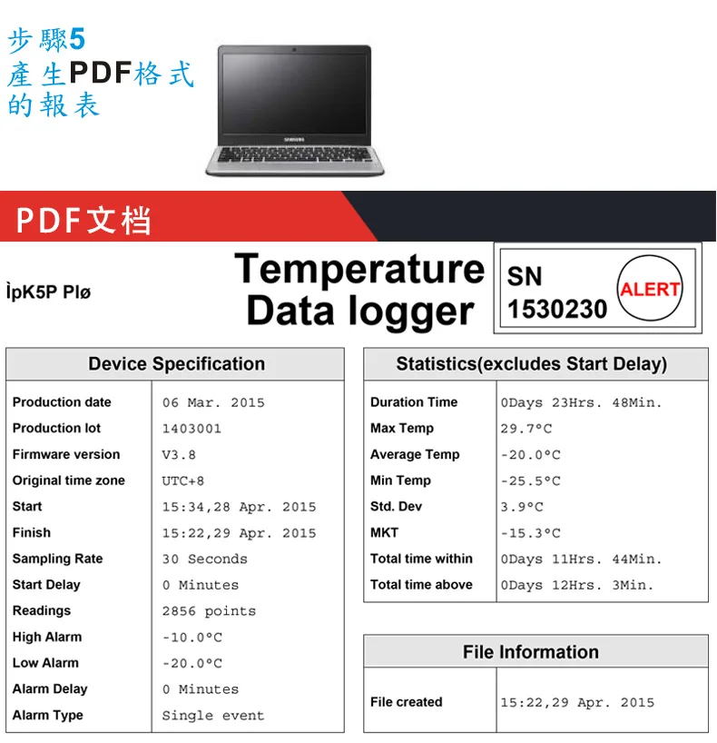 AZ88181 одиночное использование холодной цепи температурный PDF регистратор холодной цепи температурный рекордер, запись одной съемки, 8192 набор значений