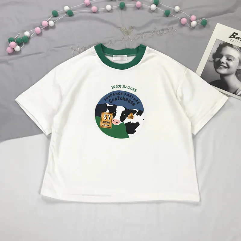 

LMCAVASUN Funny Design Cow Printed T-Shirts 2019 Vogue Women's Tshirt Short Sleeve Graphic Shirt girl Shirt Tops Tee