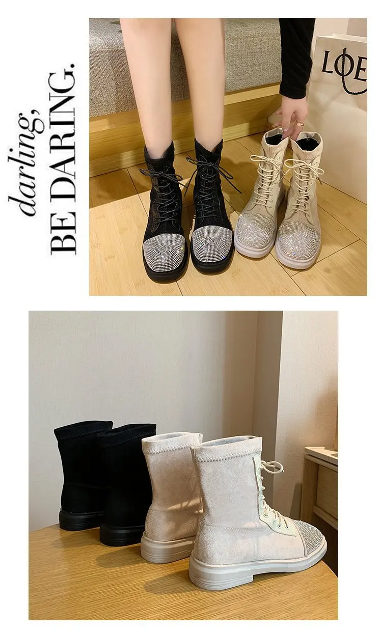 SWYIVY/Роскошные Ботинки martin со стразами; женская повседневная обувь; Высокий Верх; ; женские носки; Черные ботильоны для женщин; шикарные ботинки