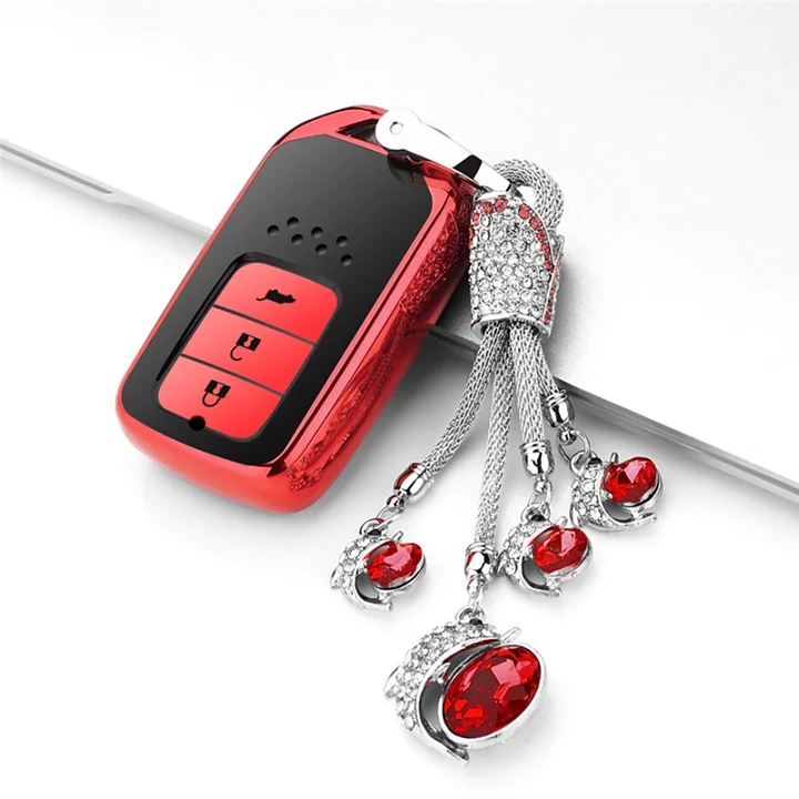 ТПУ чехол для защиты ключа автомобиля для Honda Civic HR-V CRV соглашение о Одиссее 2013- для стилизации автомобильного пульта крышка смарт-ключа корпус - Название цвета: B-red keyring