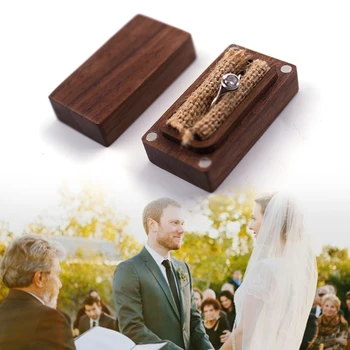 

Men Women Wedding Wood Ring Box Holder Black Walnut Rectangle Rustic Wedding Ring Jewelry Storage Box Showcase Display Tool