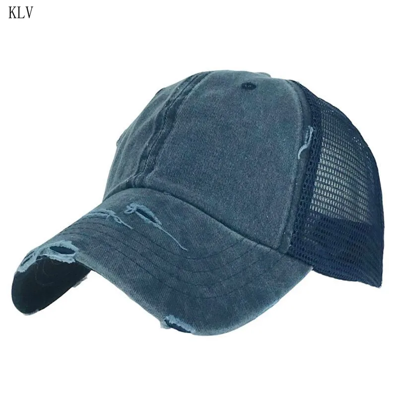 

Women Vintage Washed Distressed Baseball Cap Mesh Patchwork Back Plain Solid Color Ponytail Messy Bun Snapback Trucker Hat