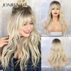 JONRENAU 24 inches 9 Colors Long Brown Root Ombre Blonde Wig Synthetic Natural Wave Wigs with Bangs for Black/White Women 1
