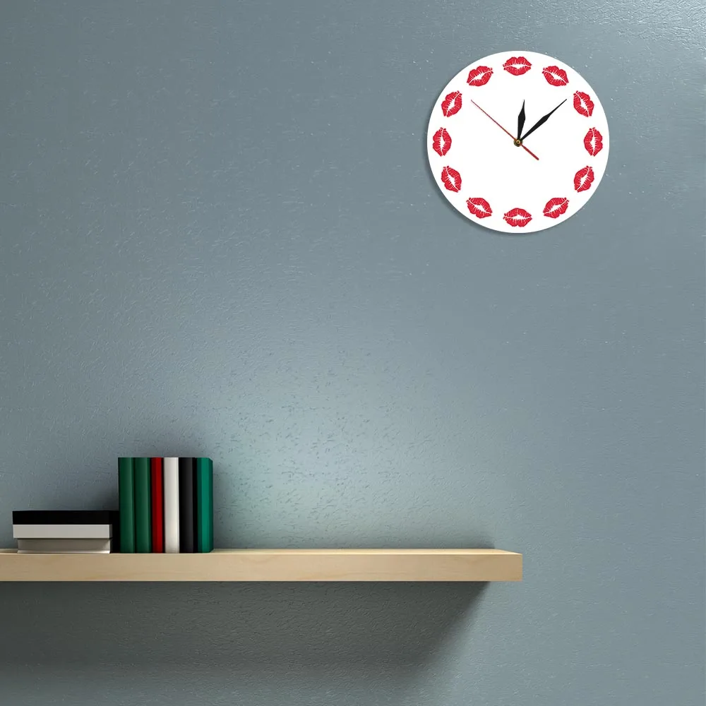 Minimalist Morden Design Wall Clock Sweet Kiss Timekeeper Girl Bedroom Decor Lady Red Lips Silent Non-ticking Watch Saat Horloge