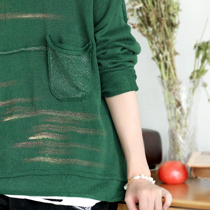 Autumn Sweater Women Retro Loose Knitting Casual Pullovers New Ladies Tops O-Neck Pocket Pocket All-match Sweater