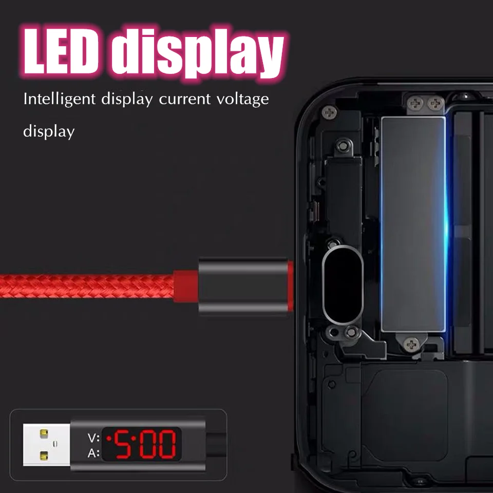 5V 1.5A USB Phone Cable with LED Digital Display Type C Micro USB Data Cable Fast Charging for iPhone Xiaomi Huawei Phone Cable