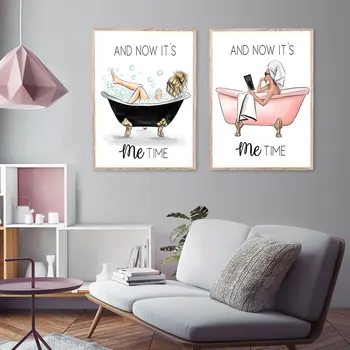 

It's Me Time Poster and Prints Vogue Girl on The Bathtub Picture on The Wall for Living Room Nordic Style Home Decoration