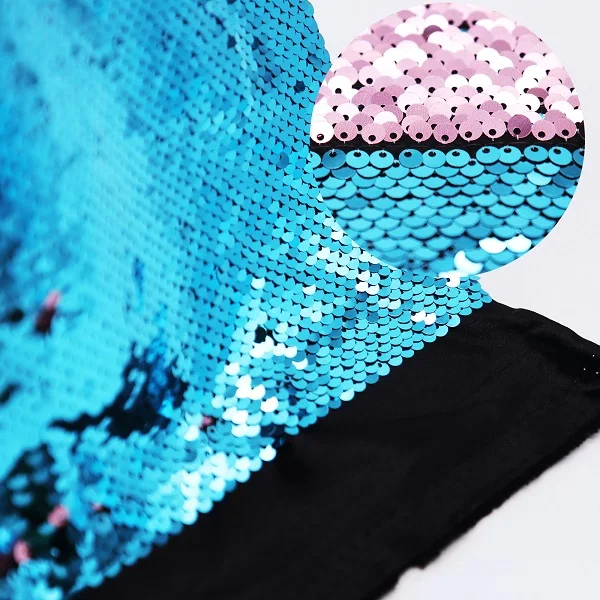 Blue Pink Реверсивный Русалка Блестки рыбьей чешуи ткань двусторонняя бисера ткань для платья/бикини/наволочка/ремесла, прямое платье на пуговицах - Цвет: Blue Pink