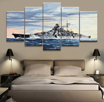 

5 Panel German Battleship Bismarck War Weapon Poster Printed Painting For Living Room Wall Art Decor Picture Artworks Poster
