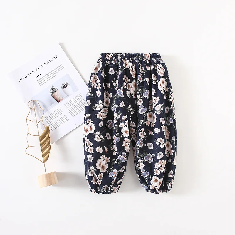 A mu hou/ г. Фланелевые свободные брюки с принтом для девочек новые осенние стильные бархатные штаны-шаровары для малышей