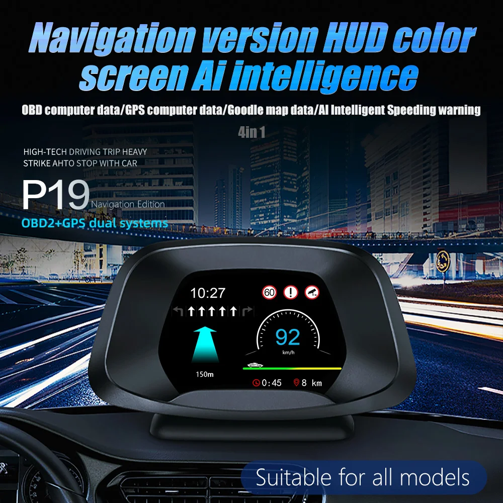 Consumo de Óleo de Pressão de Turbo Obd2 + Gps de Navegação + Inteligente Nova Versão Velocidadeomter Carro Obd On-board Computador Exibição Hud 2020 P19 2 2020 nova P19 OBD2 + GPS de