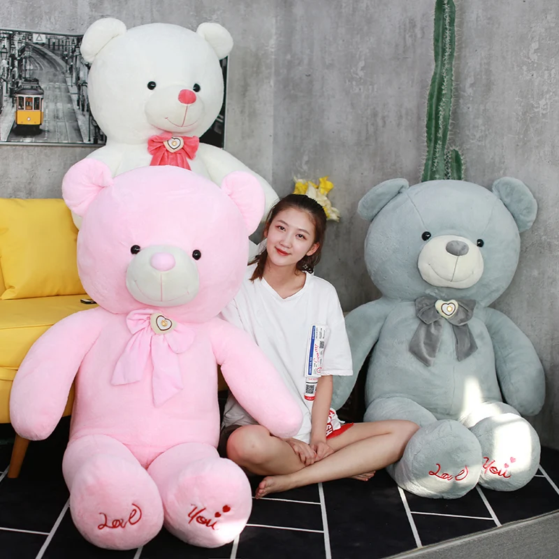 Size 80cm/100cm 3 Colors Teddy Bear With Bowtie Plush Toy Stuffed Soft Cushion for Child Girls Lover Birthday Valentine's Gift