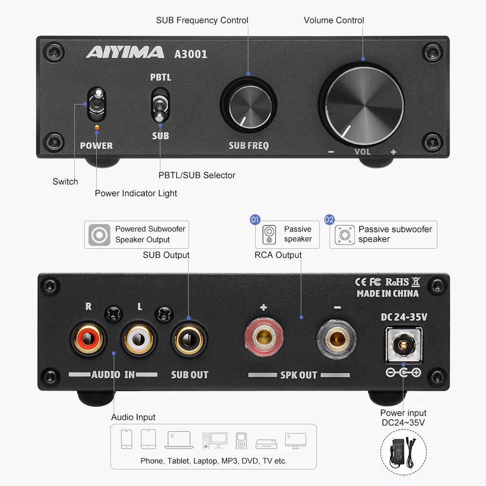 Aiyima-amplificador de Altifalante de Potência Áudio Doméstico Hifi Ne5532 op Amp Ajuste Agudos Baixo A3001 Tpa3255 300w Mono Tpa3255 - Image 5