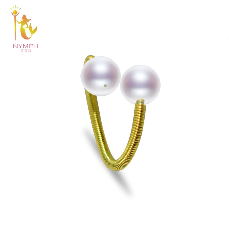 

NYMPH Freshwater Pearl Ring For Women Fine Jewelry Natural Pearl Wedding Bands Birthday Gift Black Box Popcorn J312