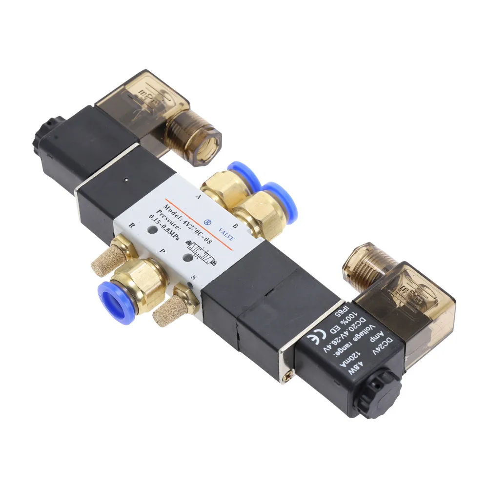 4V220-08 Air Pneumatic Solenoid Valve 5 way 2 Position 1/4" Aluminum Alloy Internal E 12VDC 24VDC 110VAC 220VAC 0.15-0.8Mpa |