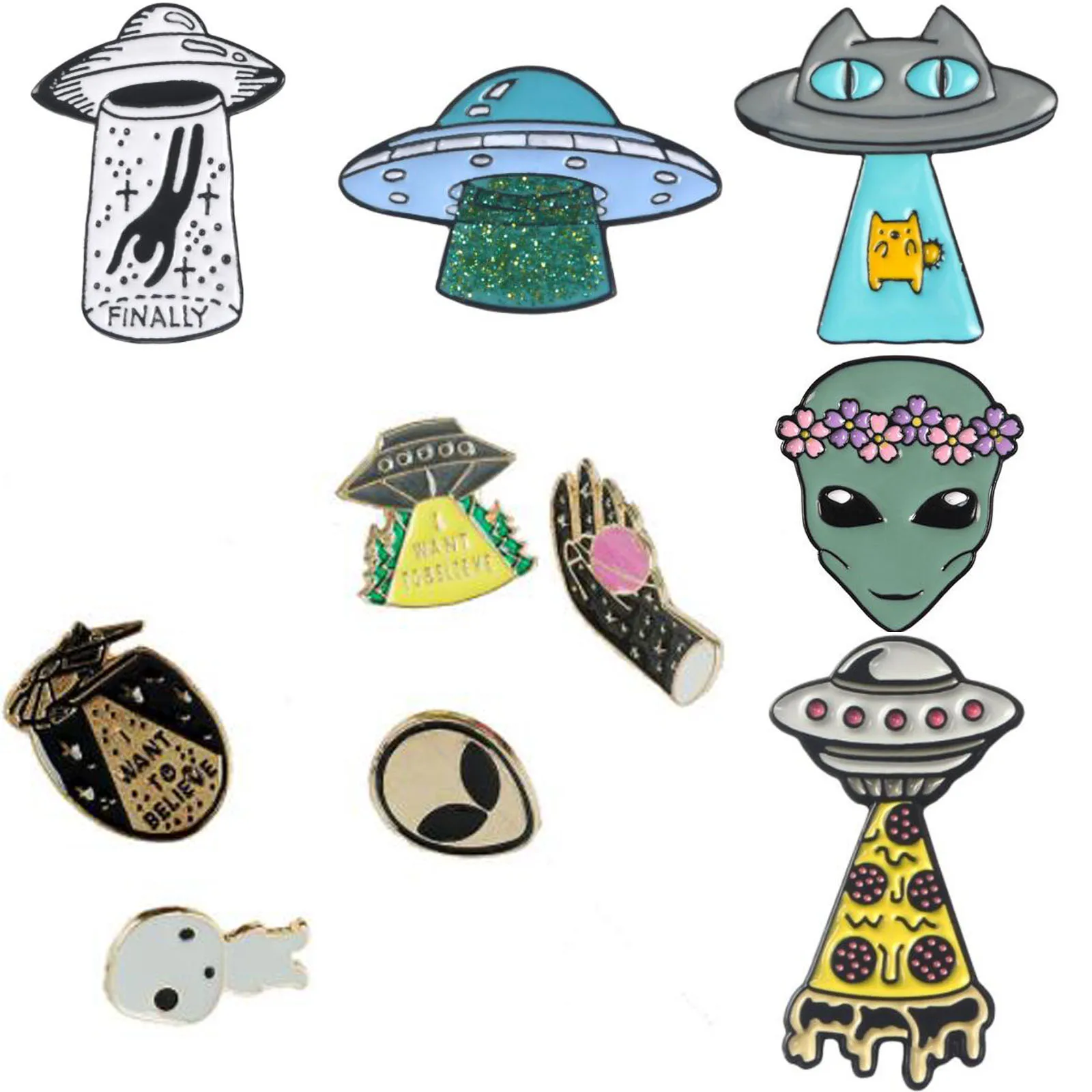 

WKOUD 1PC Alien and UFO Enamel Pins Collection Outer Space Lapel pins Green Alien Badges Brooches for Geeks/Him/Her
