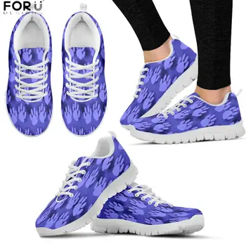 

FORUDESIGNS Purple Pet Dog Paw Pattern Women Shoes 2019 Flats Shoes Woman Casual Spring/Autumn Ladies Shoes Lace Up Sneakers