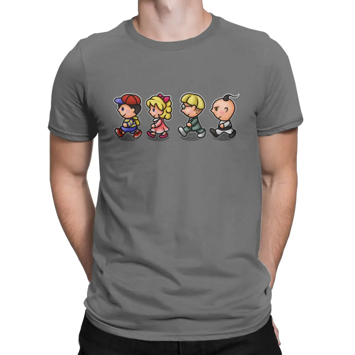 Мужские футболки Earthbound, для мальчиков, для мамы, для ролевых игр, хлопок, одежда, Ретро стиль, короткий рукав, вырез лодочкой, футболка, 4XL, 5XL, 6XL, футболки - Цвет: Темно-серый