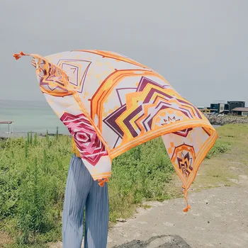 

Travel Bright Shawl with Sunscreen Shawl New Geometric Cotton and Hemp Scarf Seaside Beach Scarf and Shawl