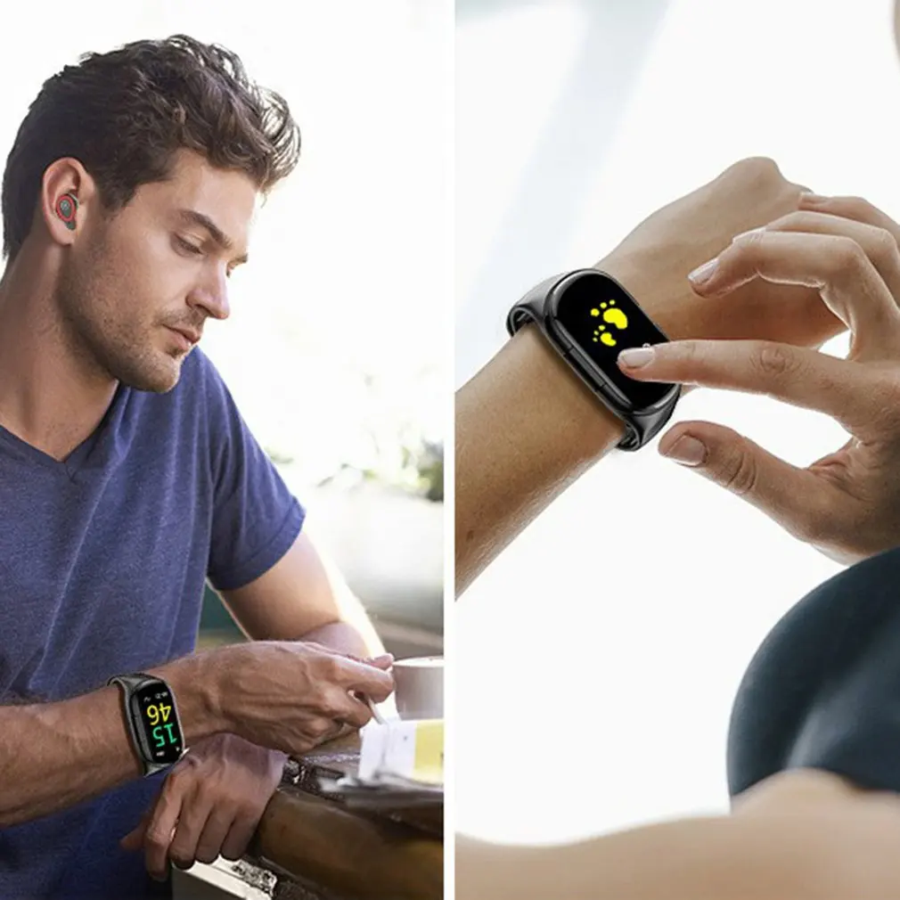 Wireless Bluetooth Earphone With Heart Rate Monitor Stereo Earbud Headset Long Time Standby Sport Watch Wristband Men Wireless Bluetooth Earphone With Heart Rate Monitor Stereo Earbud Headset Long Time Standby Sport Watch Wristband Men