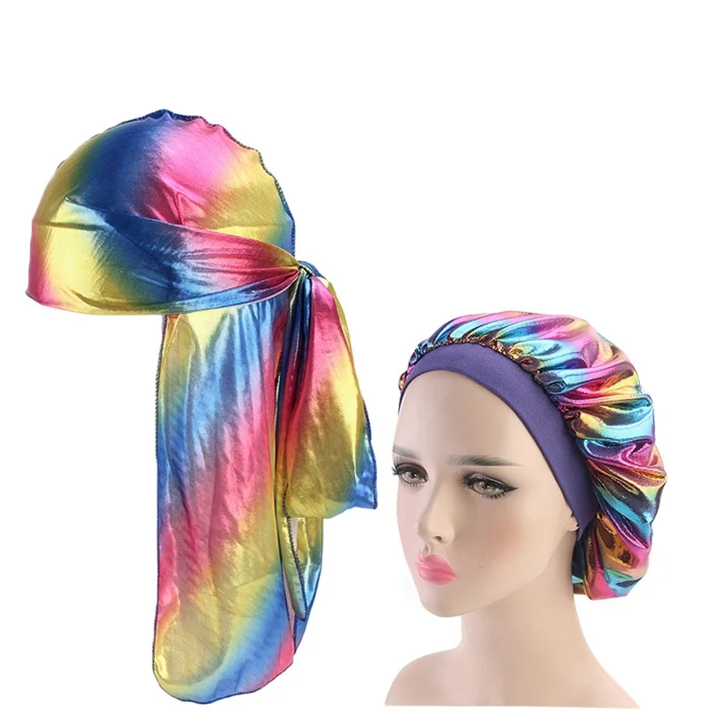 

Unisex Silky Durag Long Tail And Wide Straps Waves For men Solid Wide Doo Rag Bonnet Cap Comfortable Sleeping Hat