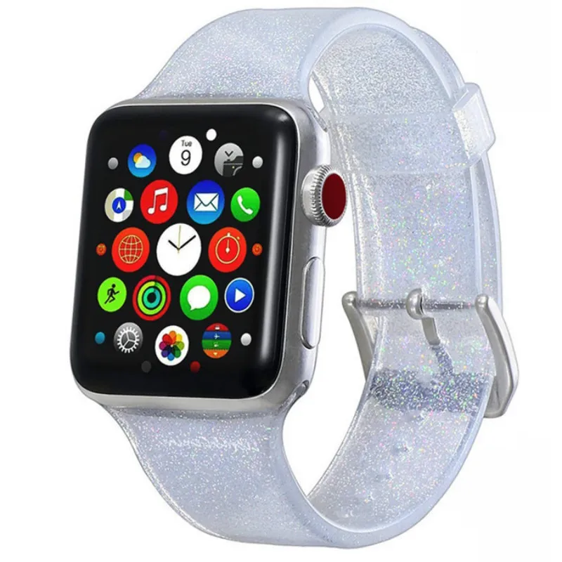 Модный Красочный силиконовый блестящий браслет для наручных часов Apple Watch 4 3 2 серии для Для женщин Для мужчин праздничные подарки на день рождения водостойкий ремешок