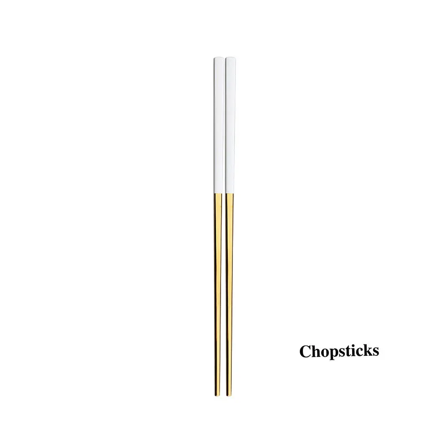 Chopsticks 304 нержавеющая сталь западные серебряные столовые приборы набор благородная посуда белый золотой нож для масла столовая ложка палочки для еды - Цвет: Chopsticks
