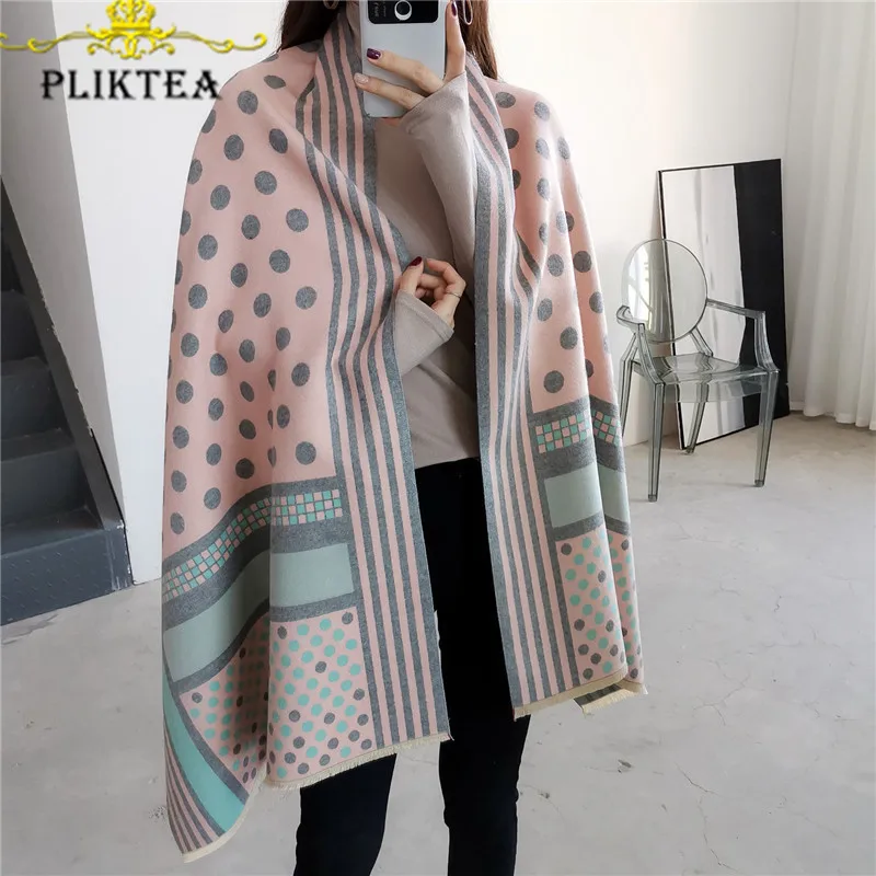

2019 New Fashion Dot Print Women's Winter Scarves Female Winter Pink Dot Poncho Thick Cashmere Ladies Scarf Pashmina Women Shawl