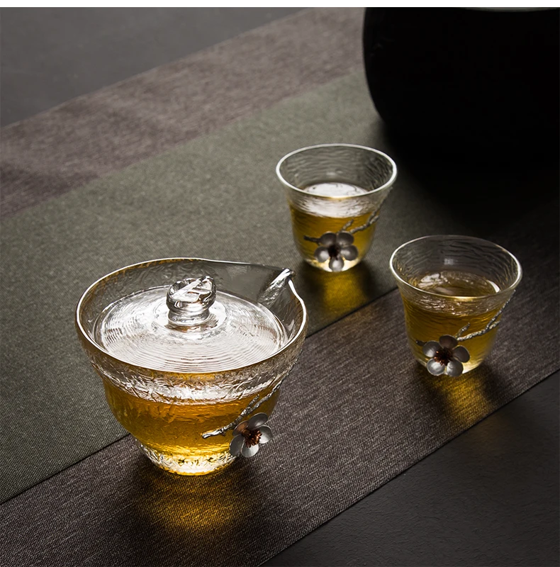 Жаростойкое прозрачное стекло Gaiwan чайный набор кунг-фу китайский креативный оловянный цветок сливы чайная посуда украшения для дома рукодельные