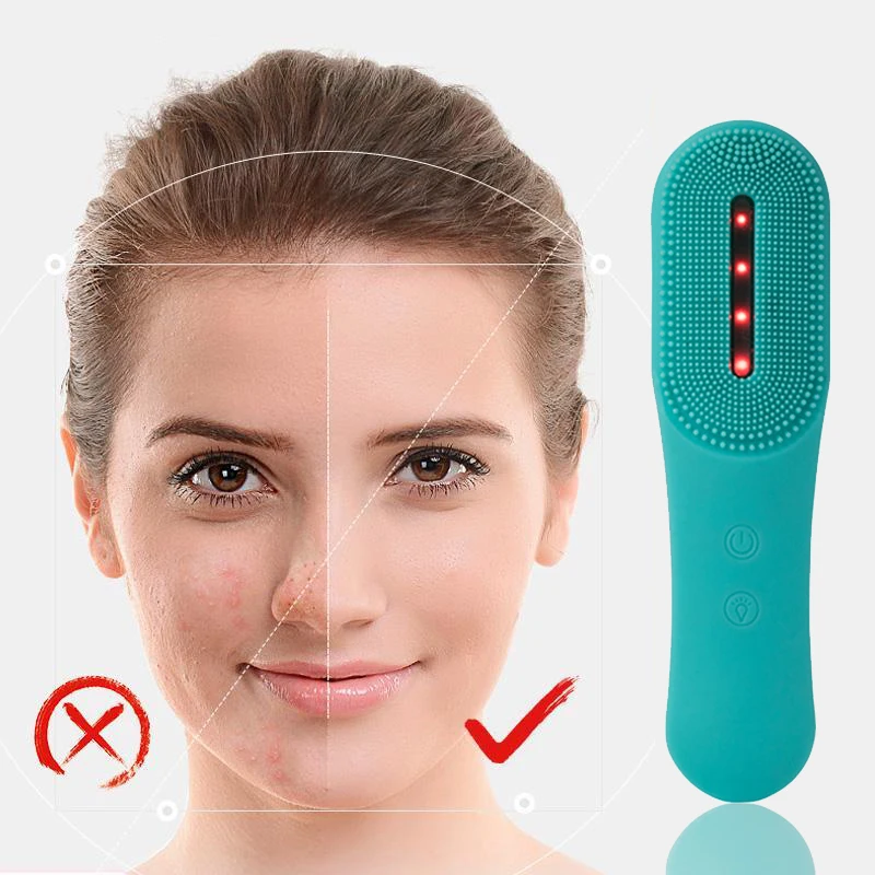 

LED Photon Electric Facial Cleansing Brush Sonic Vibration Mini Soft Silicone Wireless Face Wash Machine Massager Skin