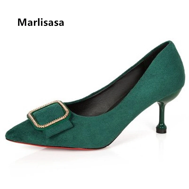 green pointed heels