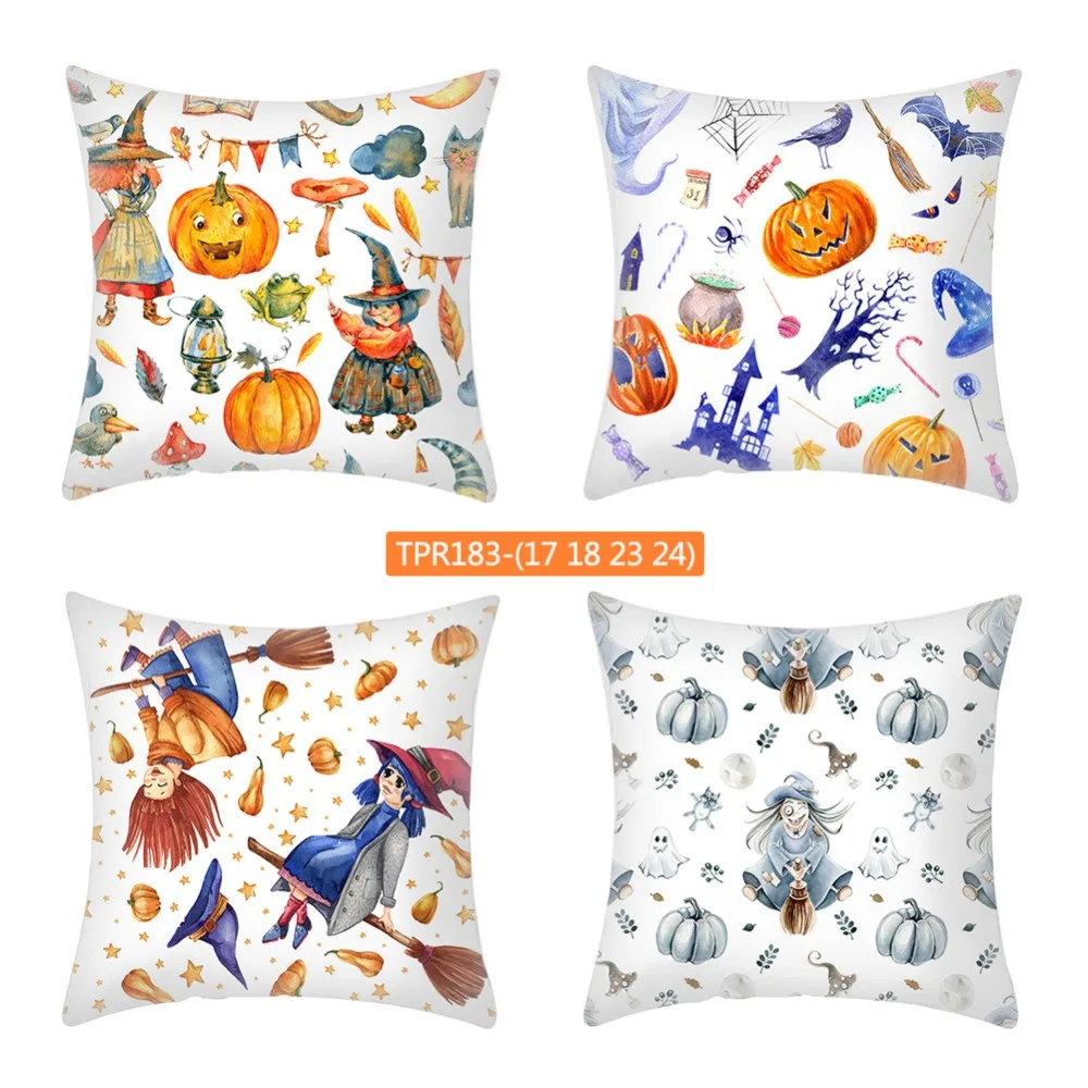 4 Pcs 18*18in Halloween Pillow Covers Pumpkin Decorative Throw Pillowcase/Pumpkin face Peach Skin Velvet for Home Car Sofa Decor