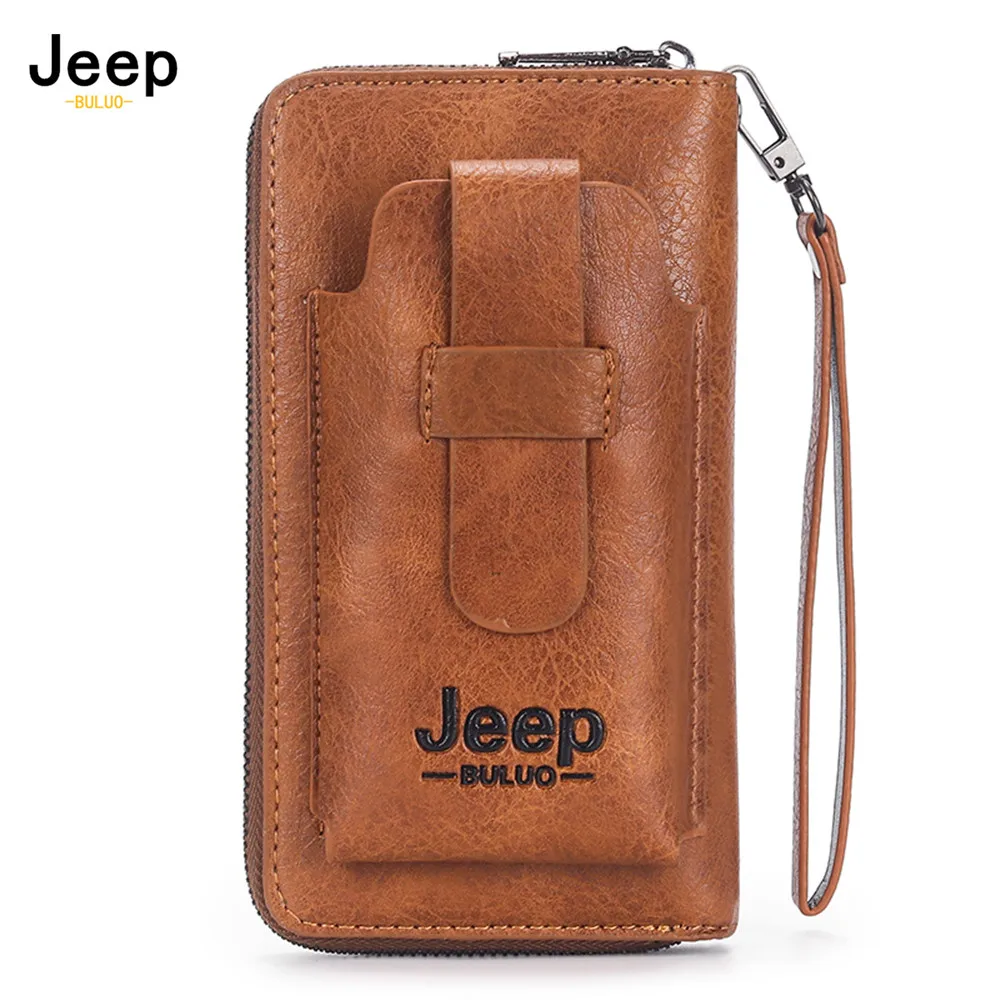 JEEP BULUO skórzany męski portfel marki torebka na telefon podwójny zamek błyskawiczny luksusowy portfel skórzany kopertówka o dużej pojemności 1 JEEP BULUO skórzany męski portfel marki torebka na telefon podwójny zamek błyskawiczny luksusowy portfel skórzany kopertówka o dużej pojemności 1