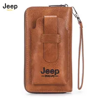 JEEP BULUO skórzany męski portfel marki torebka na telefon podwójny zamek błyskawiczny luksusowy portfel skórzany kopertówka o dużej pojemności 1