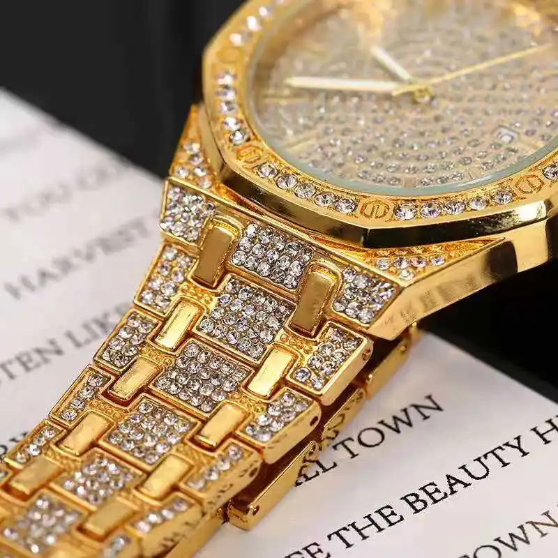 Luxury Watch for Men Hip hop Iced Out Sliver Gold Watch Men Rhinestone Wristwatch Diamond Watch Gift for Men Relojes Para Mujer