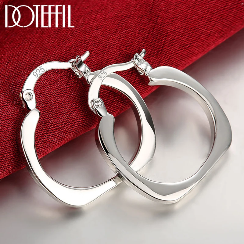 Серьги-кольца женские из серебра 925 пробы плоские квадратные - Цена: 190,37 руб.